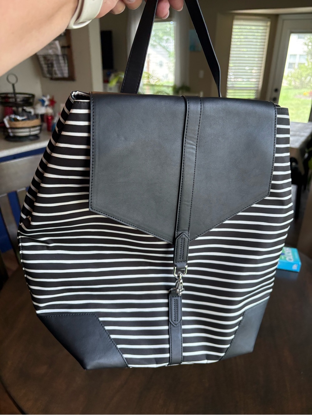 Stella & Dot Black and White Striped Backpack Purse